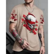 Camistea T-Shirt Street Masculina Skull Roses Manfinity Camisa Plus Size 100% Algodão