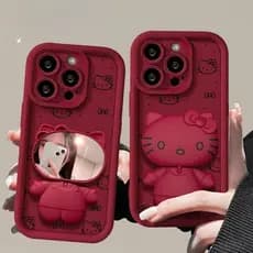 Capinha iphone 11/12/13/14/15/16 Pro max,anti impacto,Suporte HelloKitty com espelho