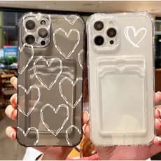 Capinha iphone 11/12/13/14/15/16 Pro max,Capa de telefone porta-cartões,pode conter fotos,formato de coração branco