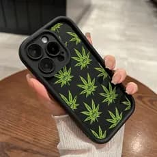 Capinha iphone 11/12/13/14/15 Pro max,estojo Apple Câmera de proteção,Capa interessante para celular à prova de choque com folha verde,Aplicável iPhone 11,12,13,14,15,11PM,12PM,13PM,14PM,15PM
