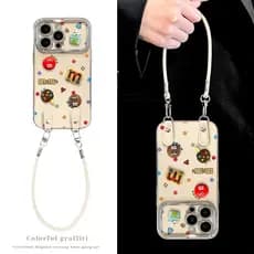 Capa revestida com cordão para boneca M&M, iPhone 17 17ProMax Air 11 16 15 14 13 12 Pro Max Plus