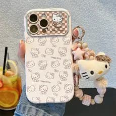 Corrente suspensa para capa de telefone de grão de couro HelloKitty, iPhone 17 17ProMax Air 11 16 15 14 13 12 Pro Max Pl