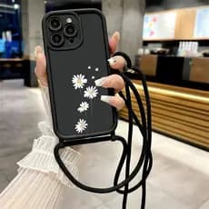 Margarida simples, capa de TPU com cordão longo, iPhone 17 17Pro 17ProMax Air 11 16 15 14 13 12 Pro Max Plus
