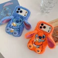 Capa Para Celular Com Ângulo Bordado De Pelúcia Stitch , iPhone 17 17ProMax Air 11 16 15 14 13 12 Pro Max Plus