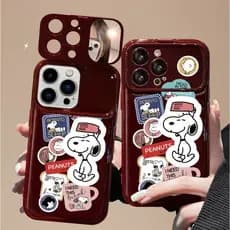 Snoopy fofo, capa espelhada Flip, iPhone 17 17ProMax Air 11 16 15 14 13 12 Pro Plus