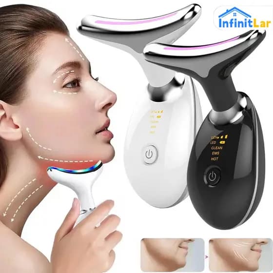 Antirrugas e Firmador LED: Massageador Facial com Fototerapia Recuperadora para Pescoço e Pele Saudável
