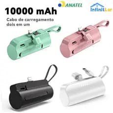 Recarga Rápida Sem Fio: Mini Power Bank 10000mAh 2em1 com Entradas iPhone e USB-C
