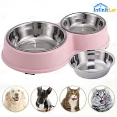 Kit Comedouro e Bebedouro Duplo Inox com Superfície Antiderrapante para Gatos e Cachorros
