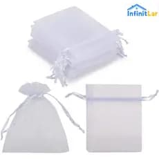 Kit 10/20/50/100 Un Saco Saquinho Organza Tule Saquinho 7x9 9x12 10x15 Branco Festa Casamento~