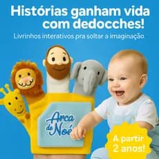 Livro Infantil Interativo Crianças Arca de Noé Dedoche de Pano Livrinho com Fantoches