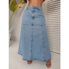 SainaOffece 1013 1018 saia longa jeans feminina com bolsa sem rascada