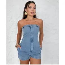 SainaOffece 3011 4014 Macaquinho Feminino Jeans Macacões Escuro Jardineiras