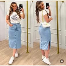Anaoffice 8288 8266 Saia Midi Jeans Feminina Lisa