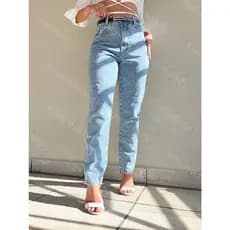SainaOffece 015 com cinto preto calça mom jeans feminina moda novo com bolsa lisa sem rascada