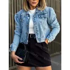 SainaOffece 0033 jaqueta jeans feminina casaco blusa casaco bulsas feminina de frio manga longa