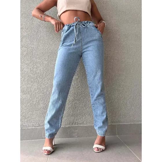 Anaoffice 8383 Calça Jeans Mom Feminina Sem Elastano  Bolsos Reais