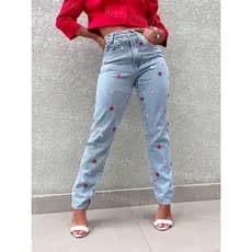 Anaoffice  8315 Calça Jeans Feminina  Mom Calca  sem rascada com brilho Calça jeans calca mom P 38 m40 G 42