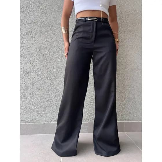 Anaoffice 2036 com cinto Calça pantalona  detalhes Calça Feminina  lisa 2036-4