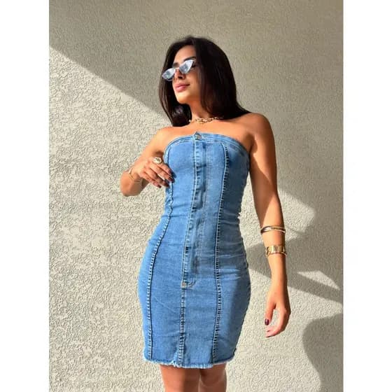 Anaoffice 3025 vestido jeans feminino  vestido midi com lycra