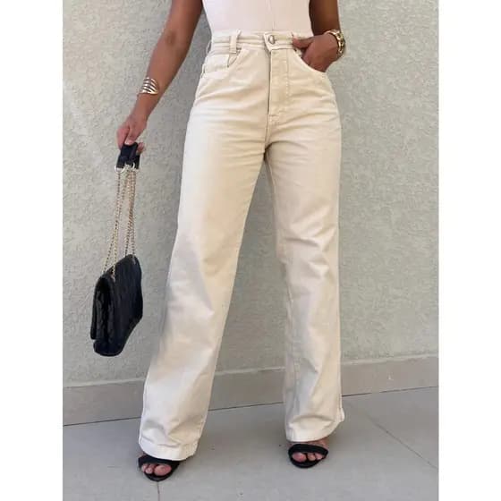 Anaoffice 8427 8396 Calça Jeans Feminina Wide Leg Pantalona Cintura Alta Moda Atual