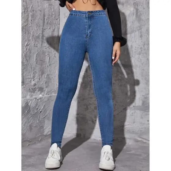 Anaoffice 8435 Calça jeans afunilada Zíper Calça Jeans Feminina  Mom com rascada 8435