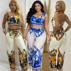 calça pantalona, com elástico na cintura e dois bolsos frontais, proporciona elegância e praticidade, além de um bolso