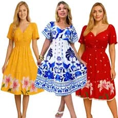 Vestido Casual Estampado com Flores em Estilo A-Line Feminino, Verão
