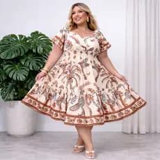 Vestido Midi Feminina Plus Size G1 G2 G3 Moda Evangélica  Lastex Acinturado Tecido Crepynho