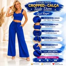 conjunto feminino luxo | calça pantalona e Coppe com bojo | Alça regulagem Estampa FRM2026