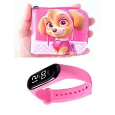 Carteira infantil patrulha canina feminina e relógio digital ou com led e cronometro, menina , perfeito para sua filha