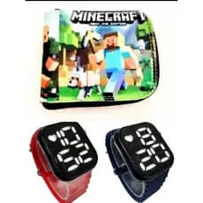 Carteira infantil minecraft relógio digital smar a prova d agua masculino , seu filho merece um presente assim