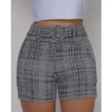 Shorts Feminino Jackar Linho Mescla Com Cinto Fixo Com Elastano