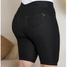 Bermudas Plus G1 G2 G3 Malha Jeans Cintura Alta Comprimento No Joelho Com Elastano