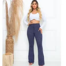 Calça Flare Jackar Linho Com Zíper Cintura Alta Com Muito Elastano