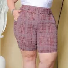 Shorts Feminina Plus Size Jackar Malha Linho Mesclado Com Cinto Fixo