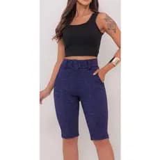 BERMUDAS FEMININA JACKARD MESCLAS SOCIAL CINTURA ALTA COM CINTO FIXO