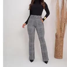 CALÇA FLARE SOCIAL BAILARINA JACQUARD LINHO COM CINTO FIXO COM BASTANTE ELASTANO