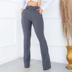 Calça Flare Social Tecido Pop Com Cinto Fixo Cintura Alta Com Elastano