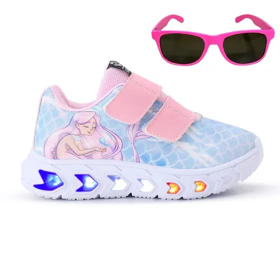 Tênis Infantil De Led Sereia Luzinha Menina + Óculos