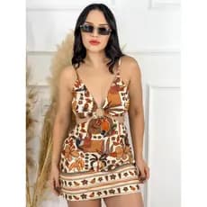 Macaquinho Feminino Short Saia Estampado – Moda Gringa com Estilo Tropical e Conforto Elegante