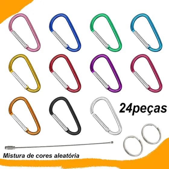 24 peças Mini Mosquetão De Alumínio Cores com chaveiros, para mochila, cinto, barraca, garrafa de água, acampamento