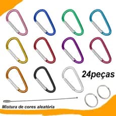 24 peças Mini Mosquetão De Alumínio Cores com chaveiros, para mochila, cinto, barraca, garrafa de água, acampamento