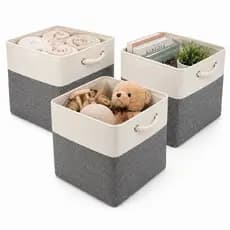 Kit 3 Caixa Organizadora Cinza Dobrável Linho Cesto Organizador Multiuso 36L | 33x33x33cm
