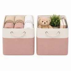 Kit 2 Cesto Organizador Dobrável 33x33x33 Rosa Linho Multiuso Caixa Organizadora Decorativa