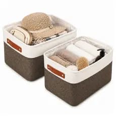 Cesto Organizador Dobrável Marrom Kit 2 Caixa Linho 25,5L para Closet