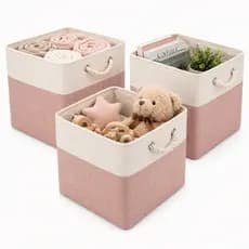 Kit 3 Caixa Organizadora Dobrável Linho 33x33x33 Cesto Multiuso Nicho Organizador | ROSA