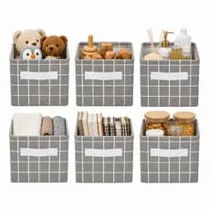6 un. Cesto Organizador Multiuso Dobrável Em Linho Para Roupas Brinquedos e Decoração | CINZA