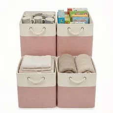 Kit 4 Cesto Organizador Linho Dobrável 33x33x33 Organizador Multiuso Decorativo Easy Decor | ROSA