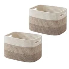 Kit 2 un. Cesto Decorativo Organizador 21L em Corda de Algodão com Alça Dobrável para Sala Quarto e Lavanderia