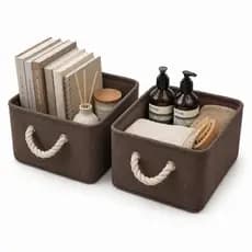 Kit 2 Cestos Organizadores Dobráveis Linho Decorativo com Alças 7,8L Easy Decor Marrom